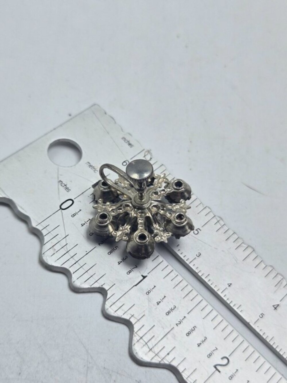50's Blue Rhinestone Earrings Clip-On Silver Tone Stud Statement Fashion Costume - Picture 4 of 5